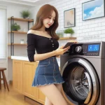 woman-using-an-LG-Samsung wash tower